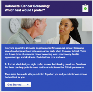 Screenshot of Colorectal Cancer Screening: Which test would I prefer quiz
