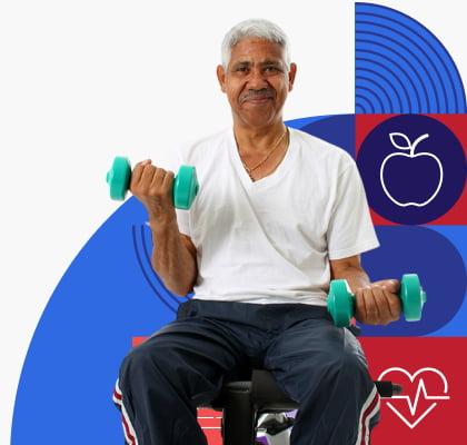 A person lifts a pair of dumbbells.