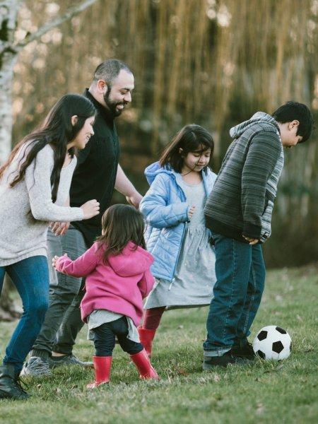 The Rodriguez family playing soccer