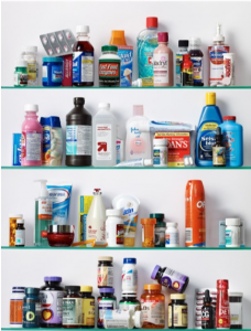 Image of a full medicine cabinet.
